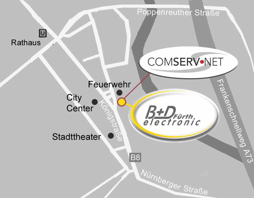 Anfahrt zu B+D Electronic Fachgeschäft GmbH